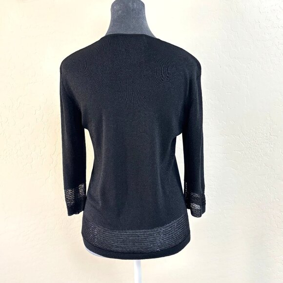 JOSEPH A Qu'est que c'est Silk Vtg Silk Metallic Sweater with Beaded Trim - Sz M - Picture 2 of 9